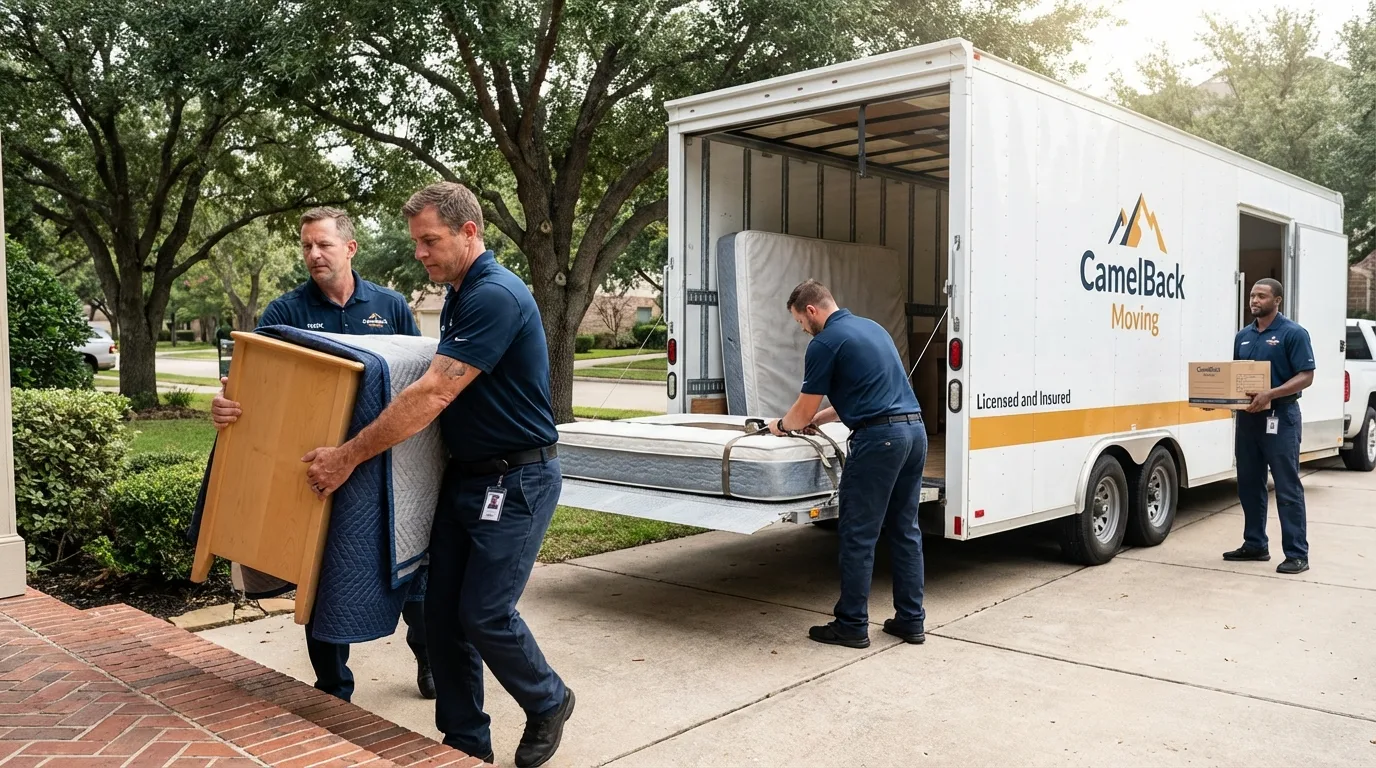 Crew loading residential truck for cross-state move from Sedona, AZ