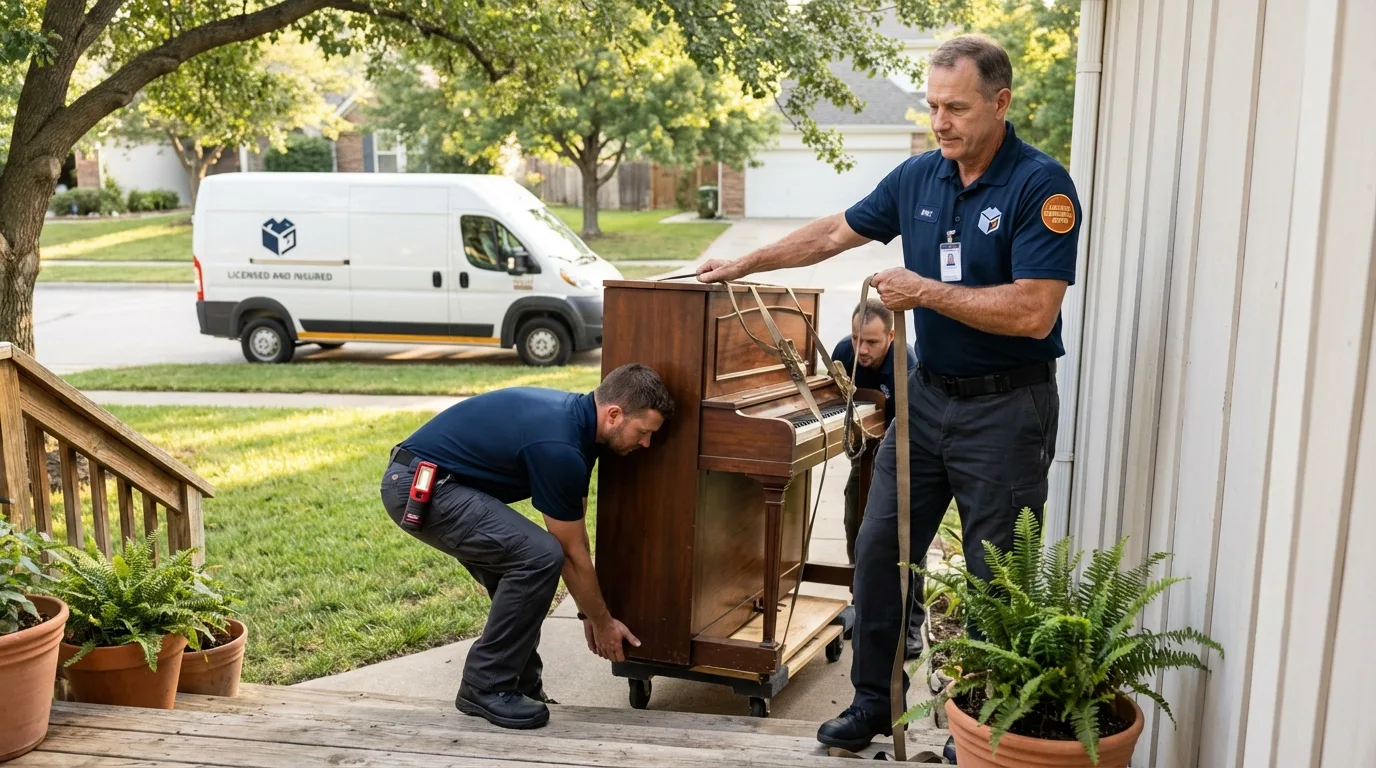 Licensed piano movers securing grand piano in Sedona, AZ