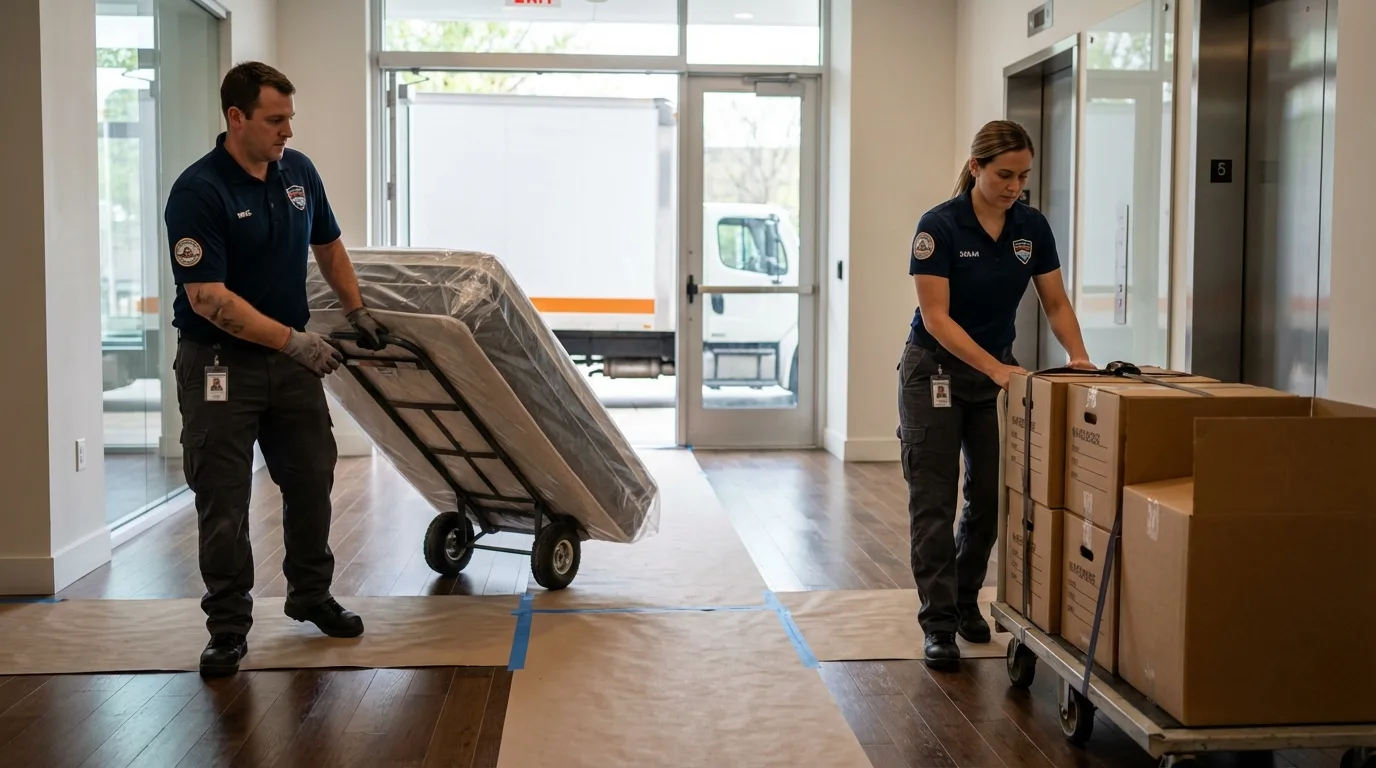 Professional apartment movers loading elevator in Sedona, AZ